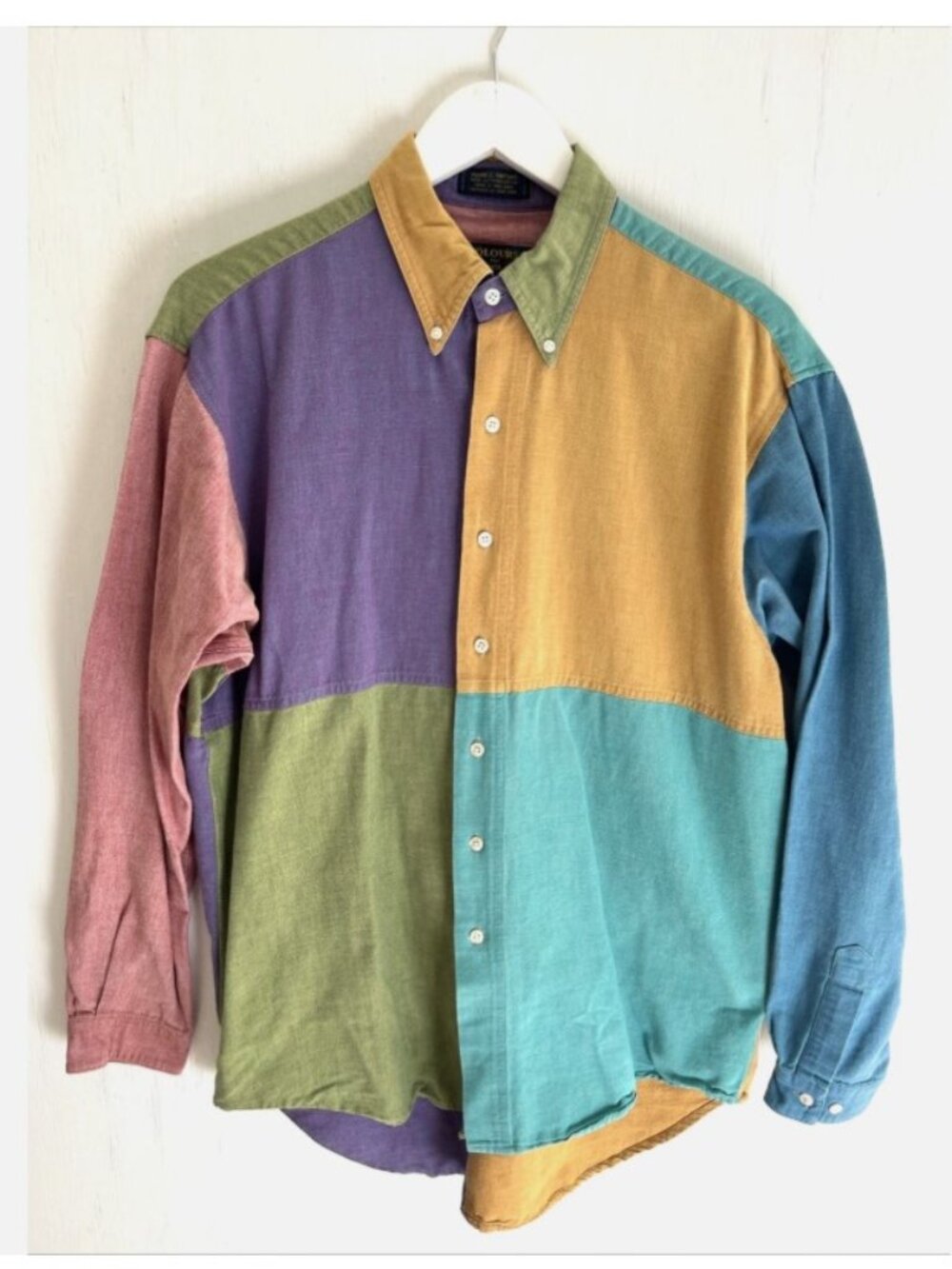 COLORS Alexander Julian Vtg Striped Colorblock Button Down Shirt Size M 15-15.5